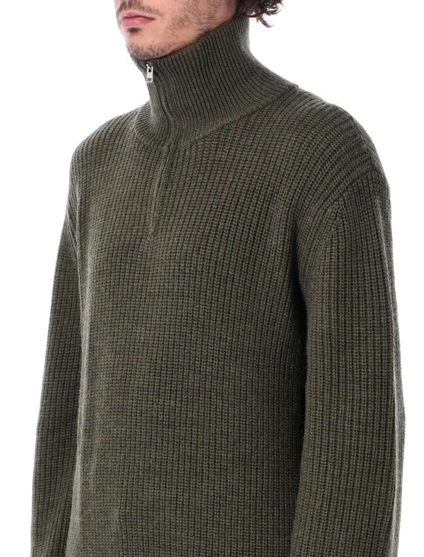 A.P.C. Ribbed Wool High Neck Dropped Shoulder Half-Zip Sweater