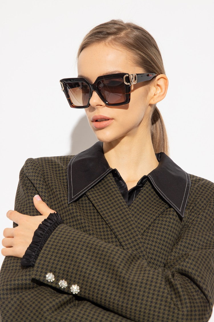 Valentino Rectangular Tortoiseshell Sunglasses