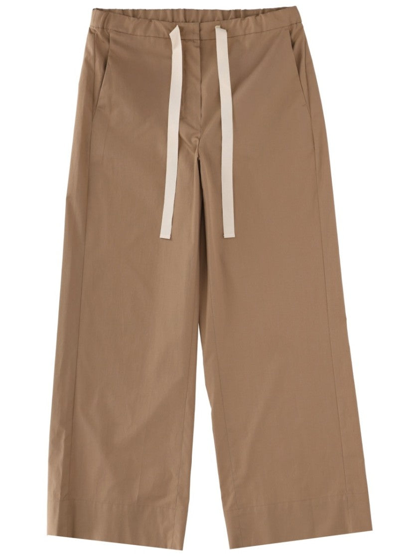 Max Mara Wide-Leg Cropped Pants With Elastic Waistband And Drawstring Ties