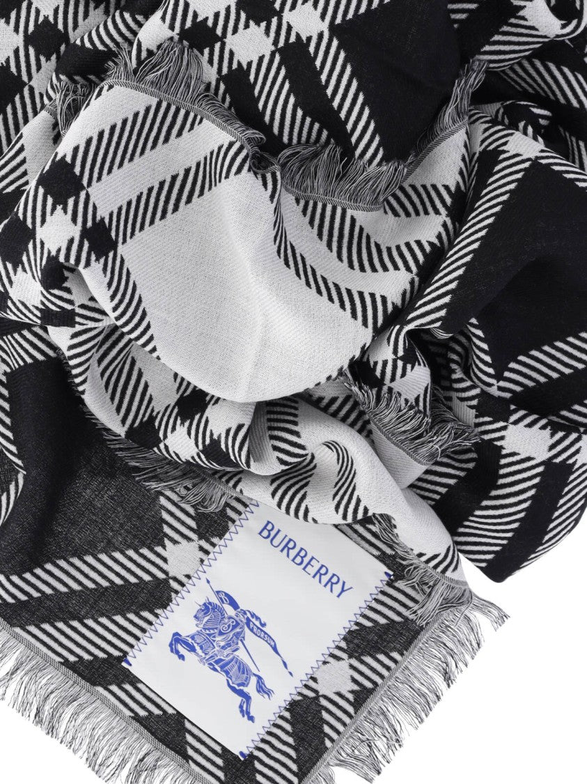 Burberry "Check" Wool-Silk Scarf – Black/White