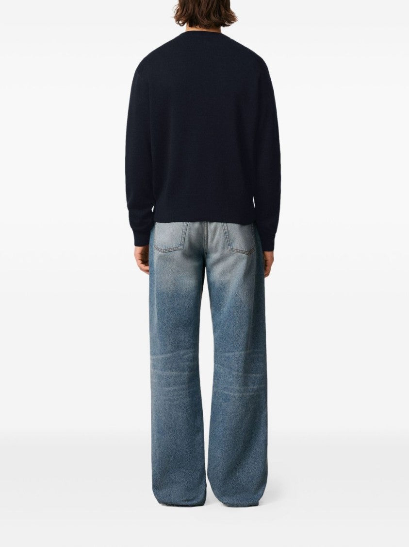 Ami Paris Button-Up Cardigan Sweater With V-Neck And Heart Emblem