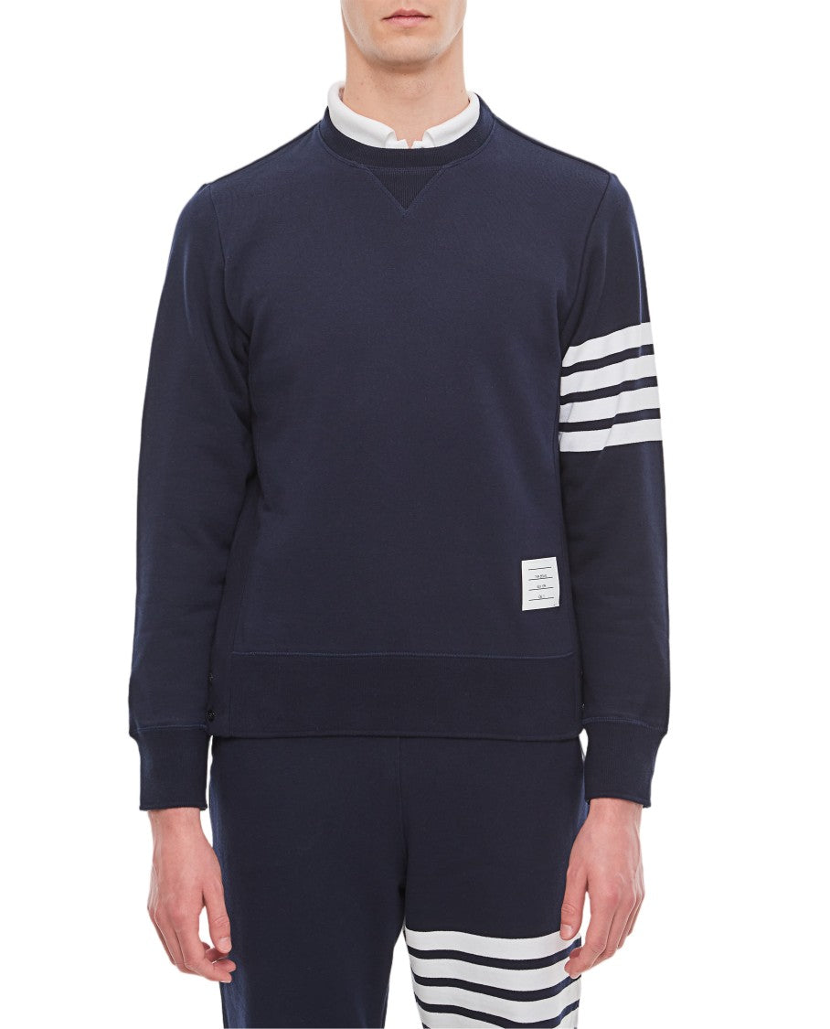 Thom Browne Classic Loopback Crewneck Sweatshirt With Signature Stripes