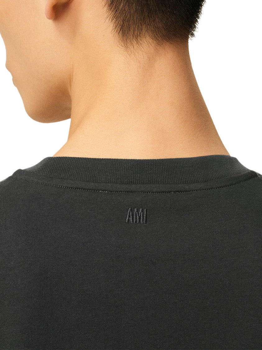 Ami Classic Grey Cotton T-Shirt With Round Neckline