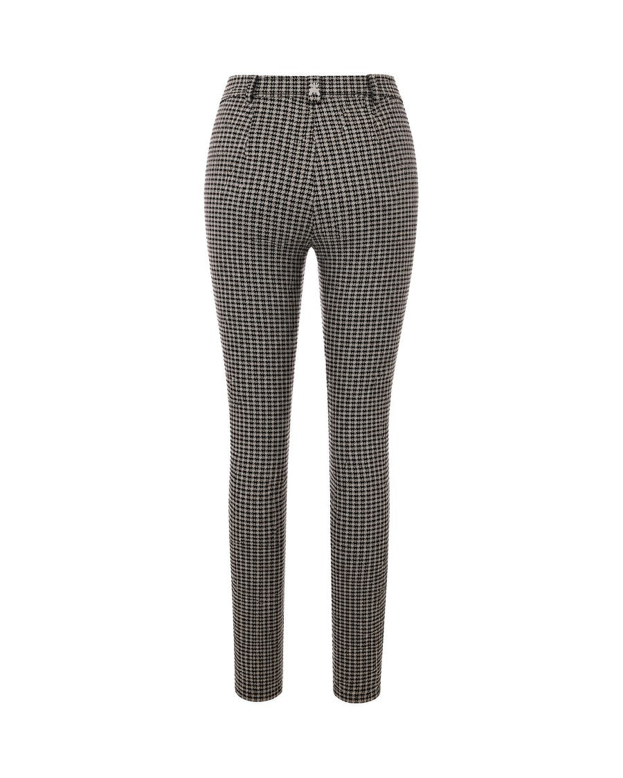 Patrizia Pepe Black-Beige Houndstooth Stretch Viscose-Blend Skinny Pants