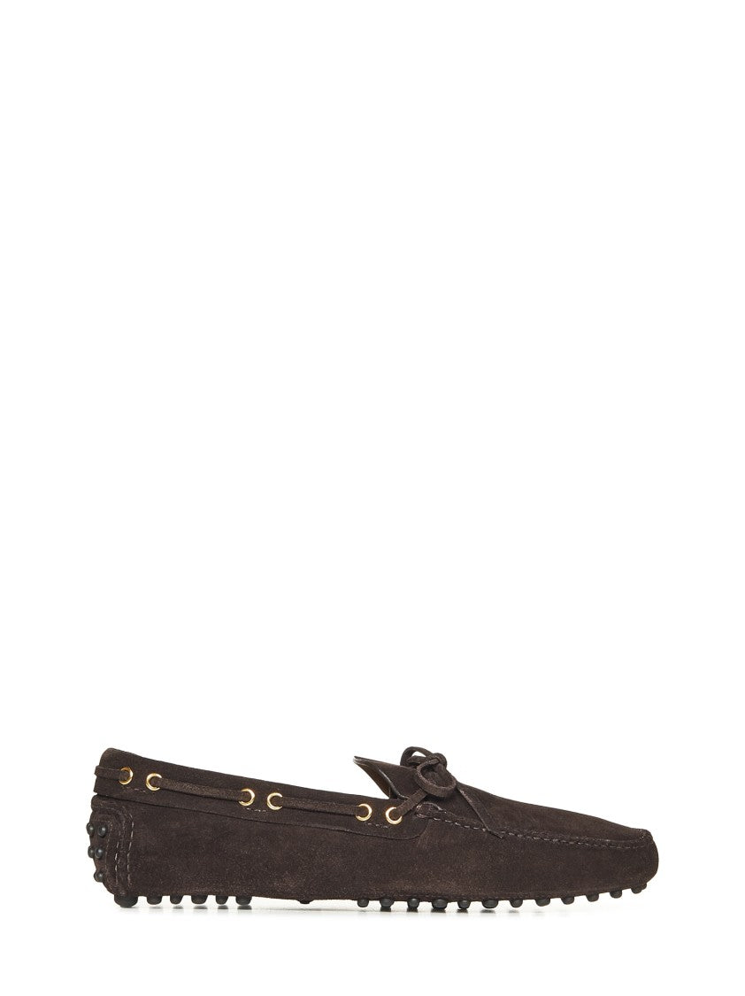 Car Shoe Brown Suede Loafers With Dotted Rubber Sole