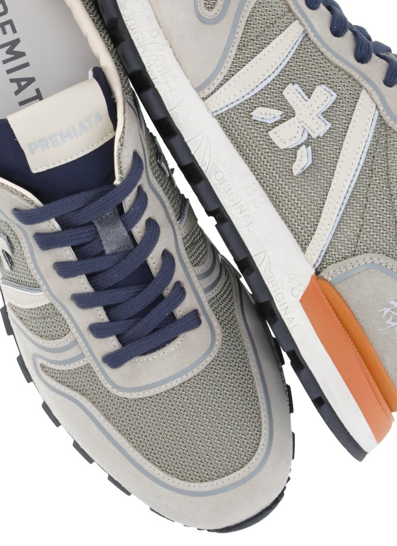 Prmt Dark Green Suede Leather And Fabric Sneakers