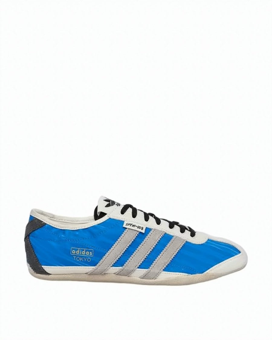 Song For The Mute Low-Profile Blue Textile Sneakers With Leather Accents