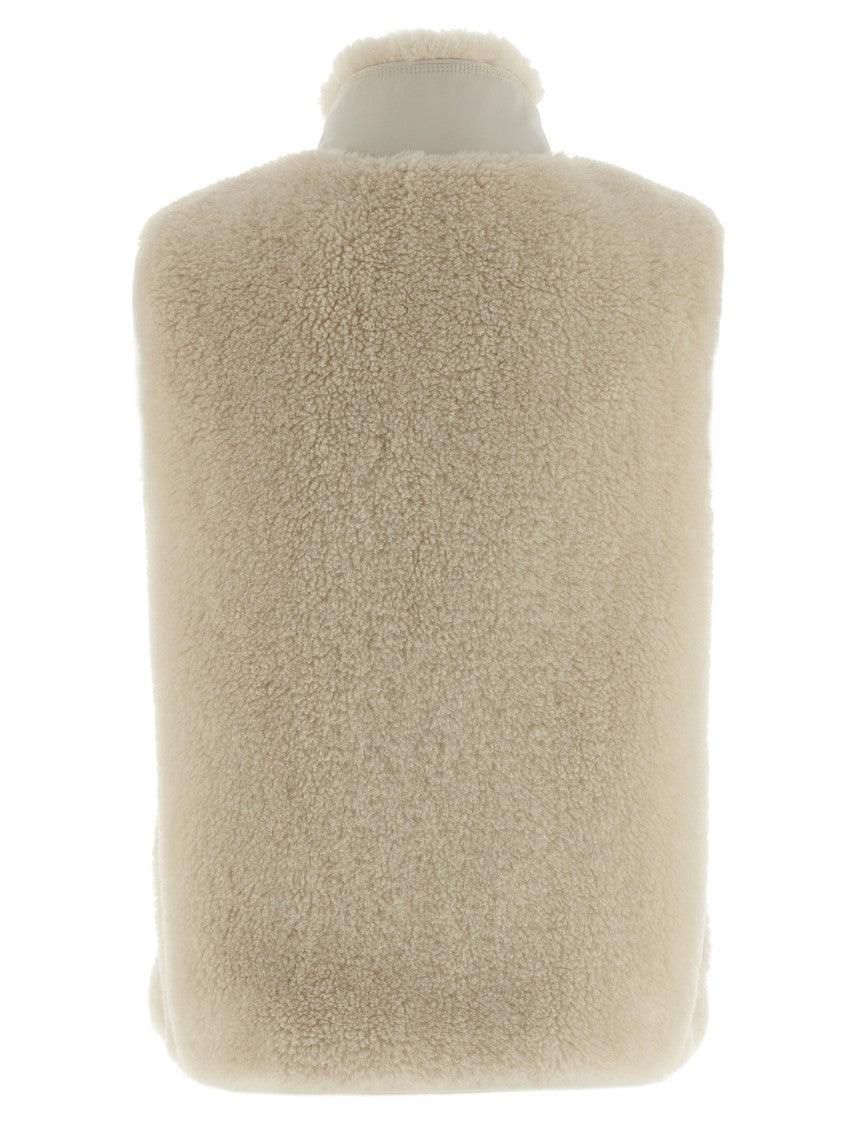 Tory Burch Colorblock Highpile Fleece Vest With Structured Design