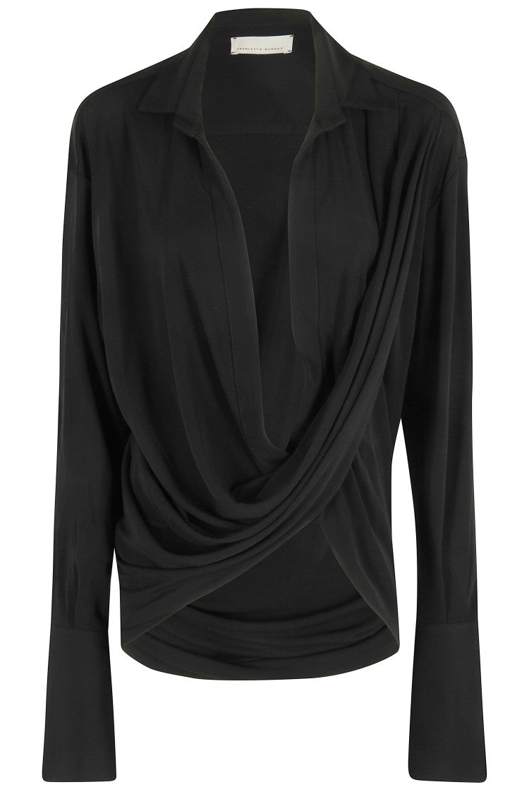 Francesco Murano Draped V-Neck Shirt With Classic Collar
