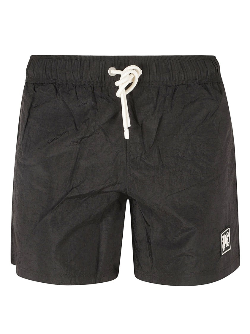 Palm Angels Crinkled Texture Black Shorts With Elastic Waistband