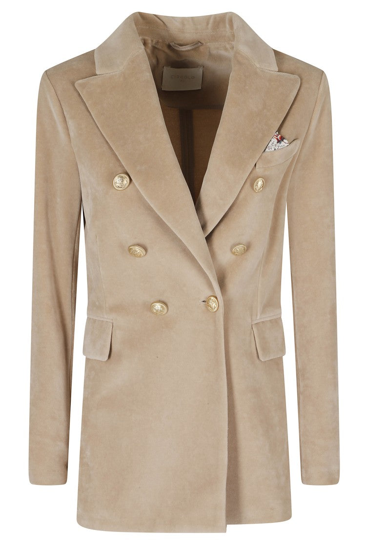 Circolo 1901 Beige Double-Breasted Velvet Gold Button Jacket
