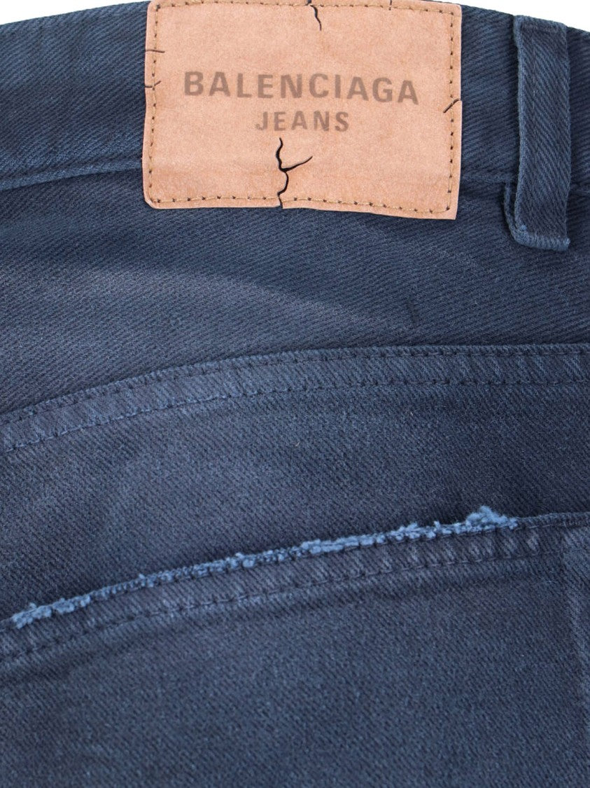 Balenciaga Distressed Dark Blue Denim Jeans With Logo Patch