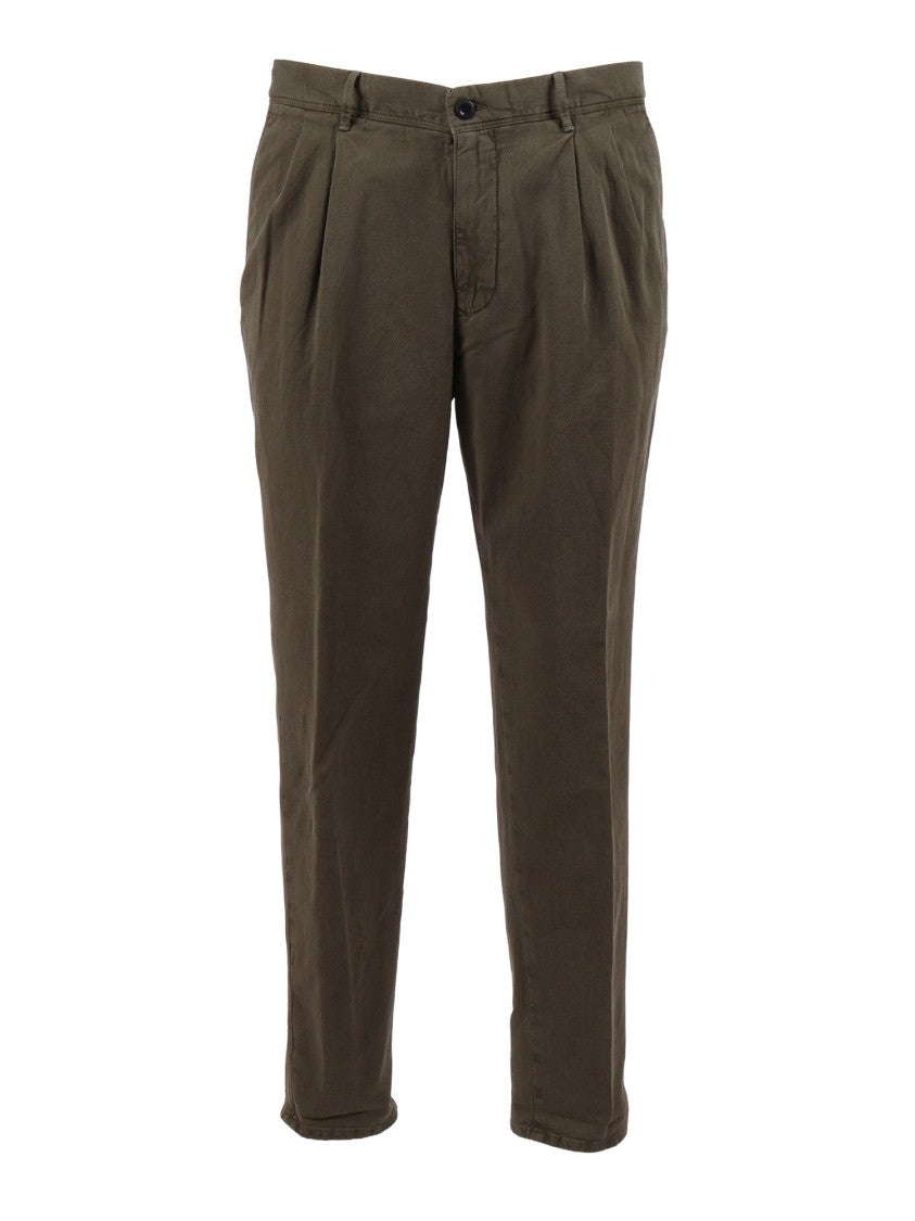 Incotex Tailored Green Front Pleat Straight-Leg Pants