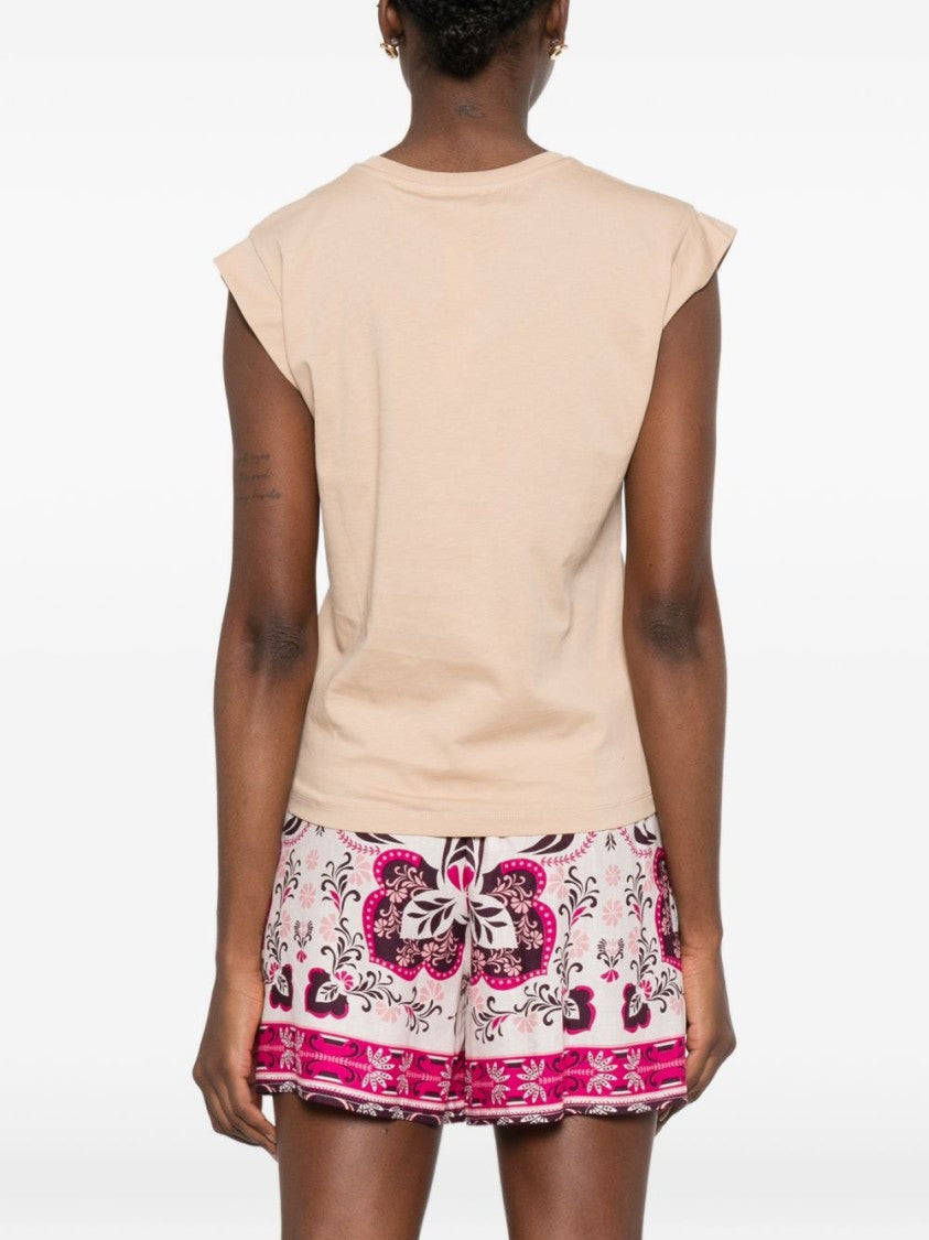 Twin-Set Beige Embroidered Chest Pocket T-Shirt