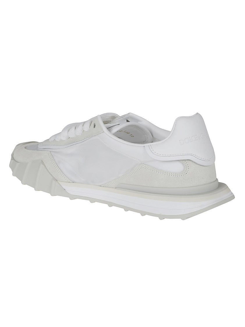 Dolce & Gabbana White Suede Mesh Low-Top Sneakers