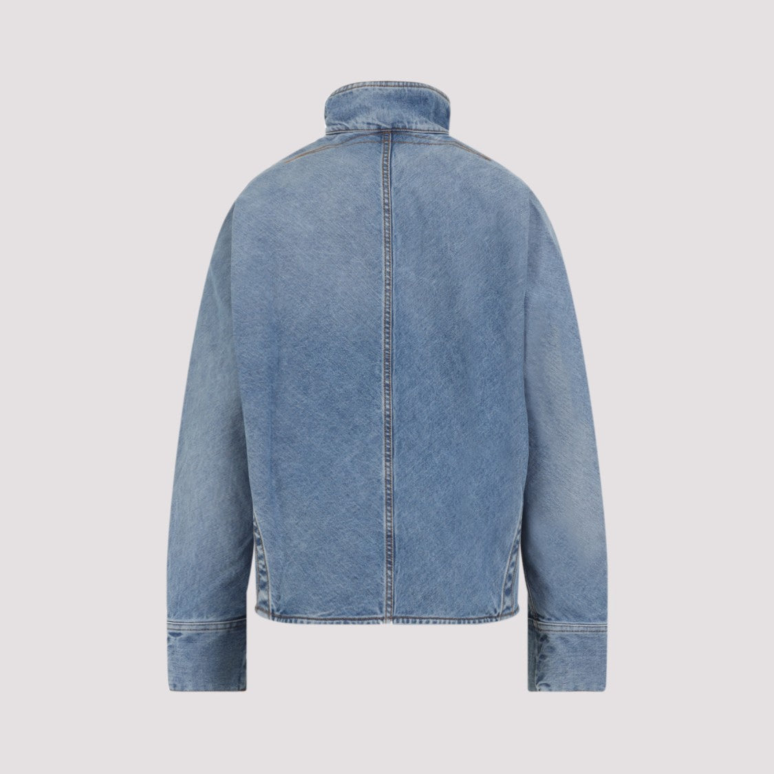 Alaïa Light Blue Cotton Zip Shirt With Standing Collar