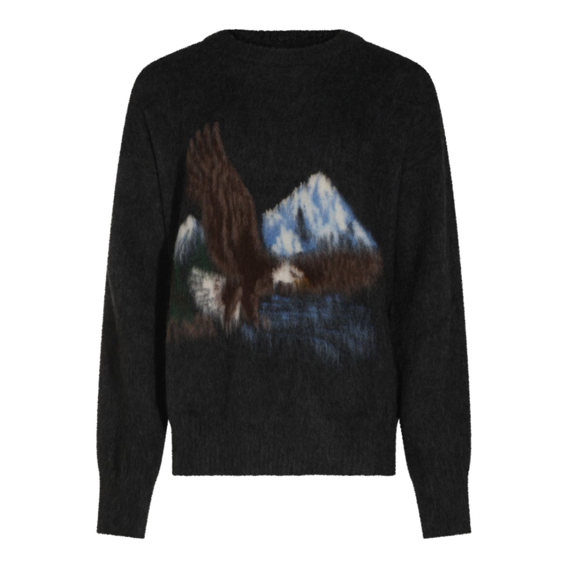 Maison Margiela Eagle Print Wool Blend Sweater With Ribbed Detailing