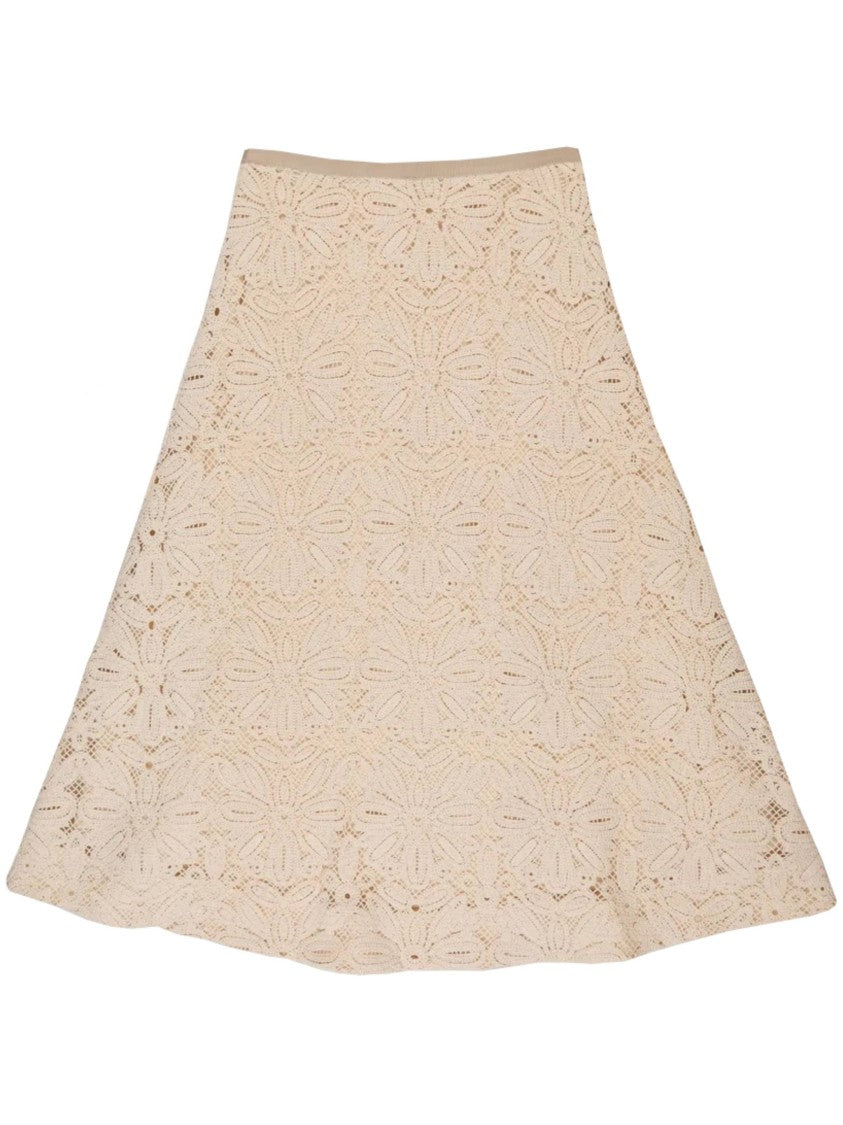 Incotex Beige Floral Lace Midi Skirt