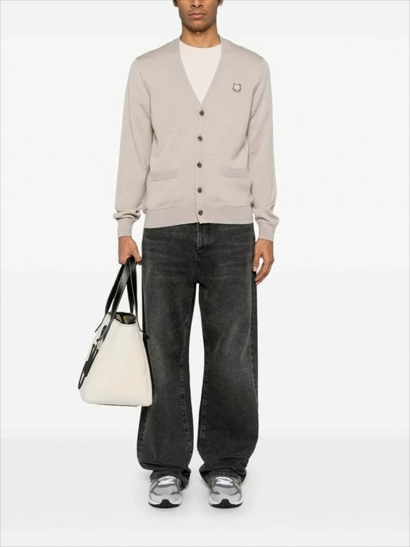 Maison Kitsuné Soft Wool Cardigan With V-Neckline And Embroidered Emblem