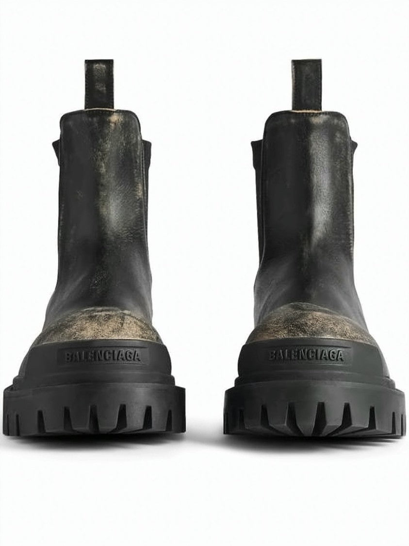 Balenciaga Distressed Leather Boots With Chunky Rubber Sole