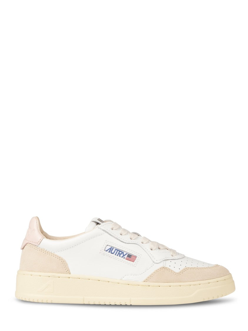 Autry Medalist Low-Top White/Powder Pink Suede Leather Sneakers