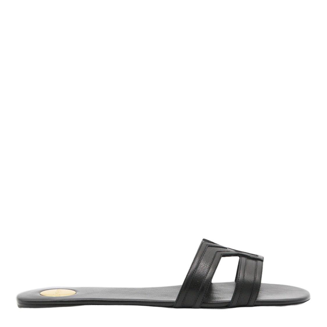 Saint Laurent Sleek Minimalist Black Flats With Textured Strap And Gold Accent