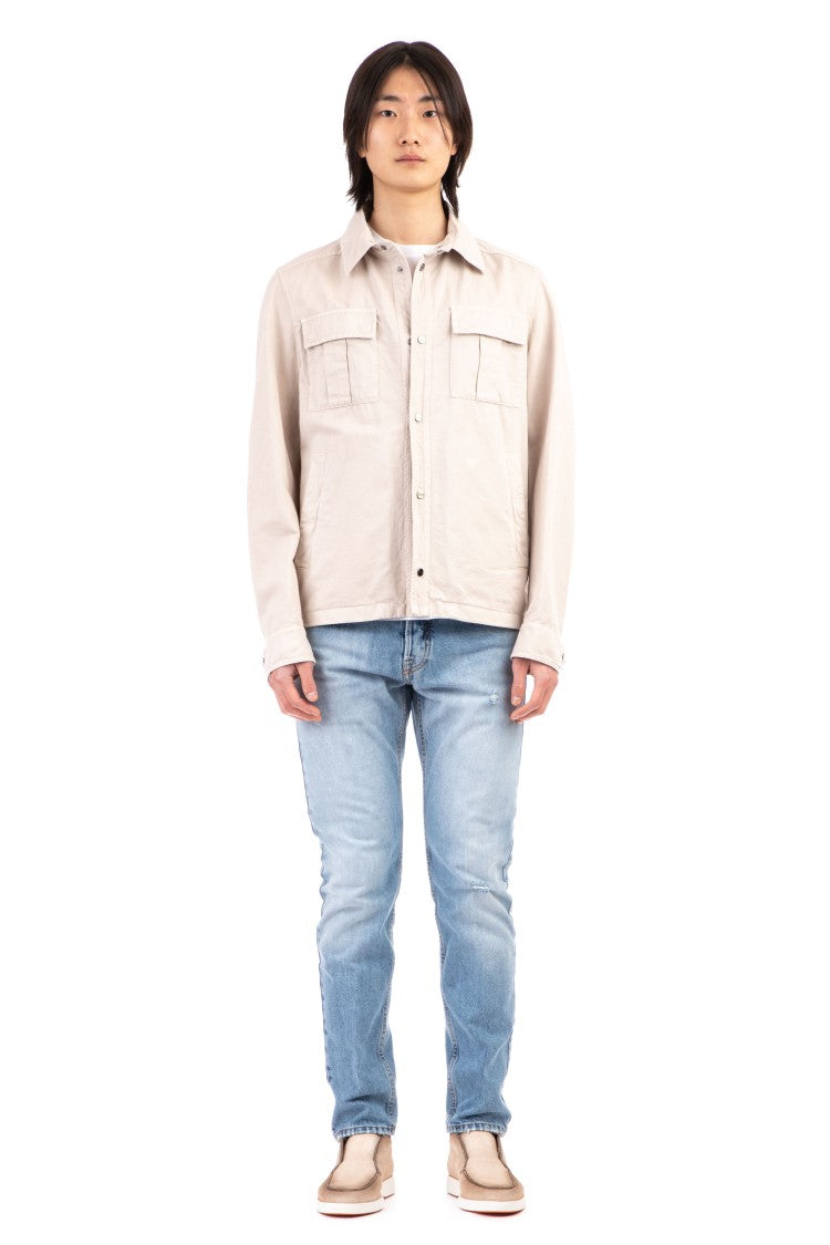 Herno Cotton-Linen Blend Overshirt With Snap Button Closure
