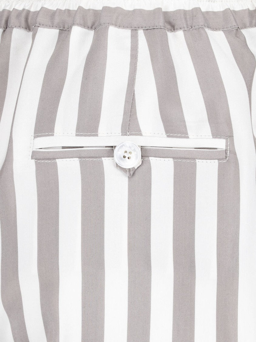 Kiton Wide-Leg Vertical Striped Silk Trousers