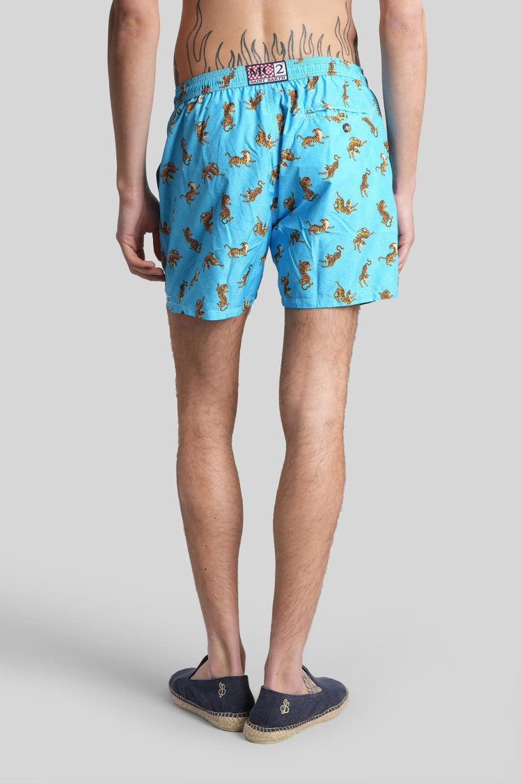 Mc2 Saint Barth Light Blue Lighting Printed Swim Shorts