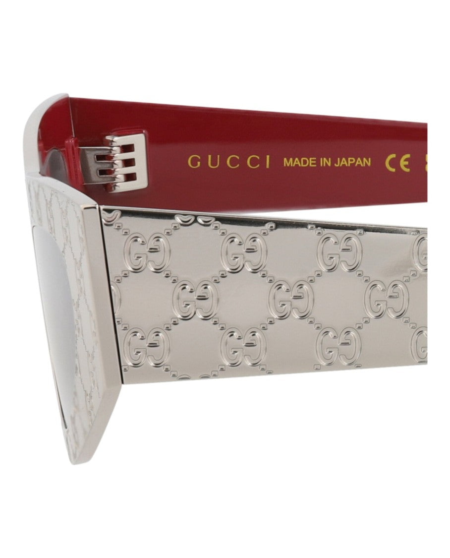 Gucci Cat Eye-Frame Metal Sunglasses With Embossed Pattern