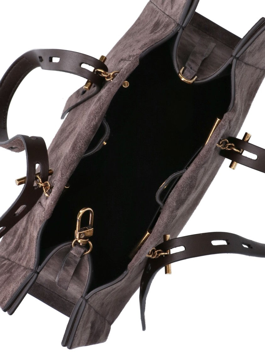 Minobossi Brown Paulina Calfskin Suede Double-Handle Handbag