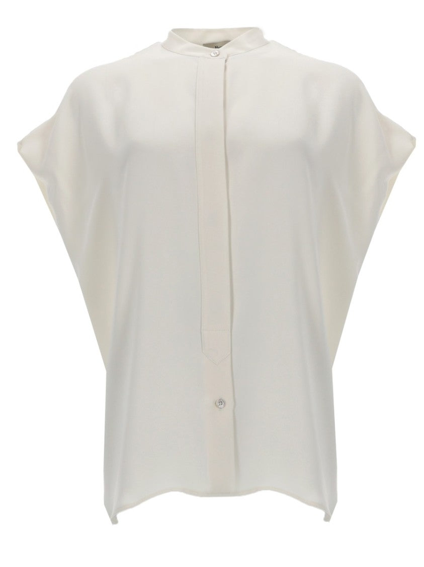 Herno White Loose Boxy High Neckline Blouse