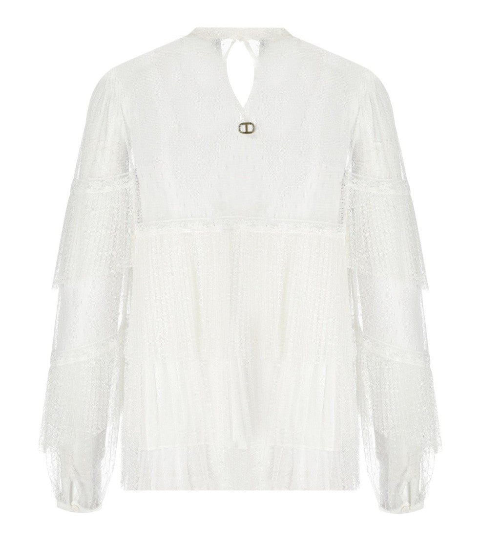 Twin-Set White Pleated Blouse