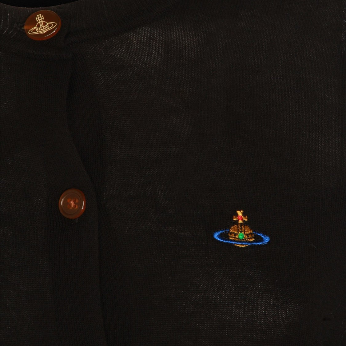 Vivienne Westwood Cropped Black Wool Bea Cardigan With Embroidered Orb Logo