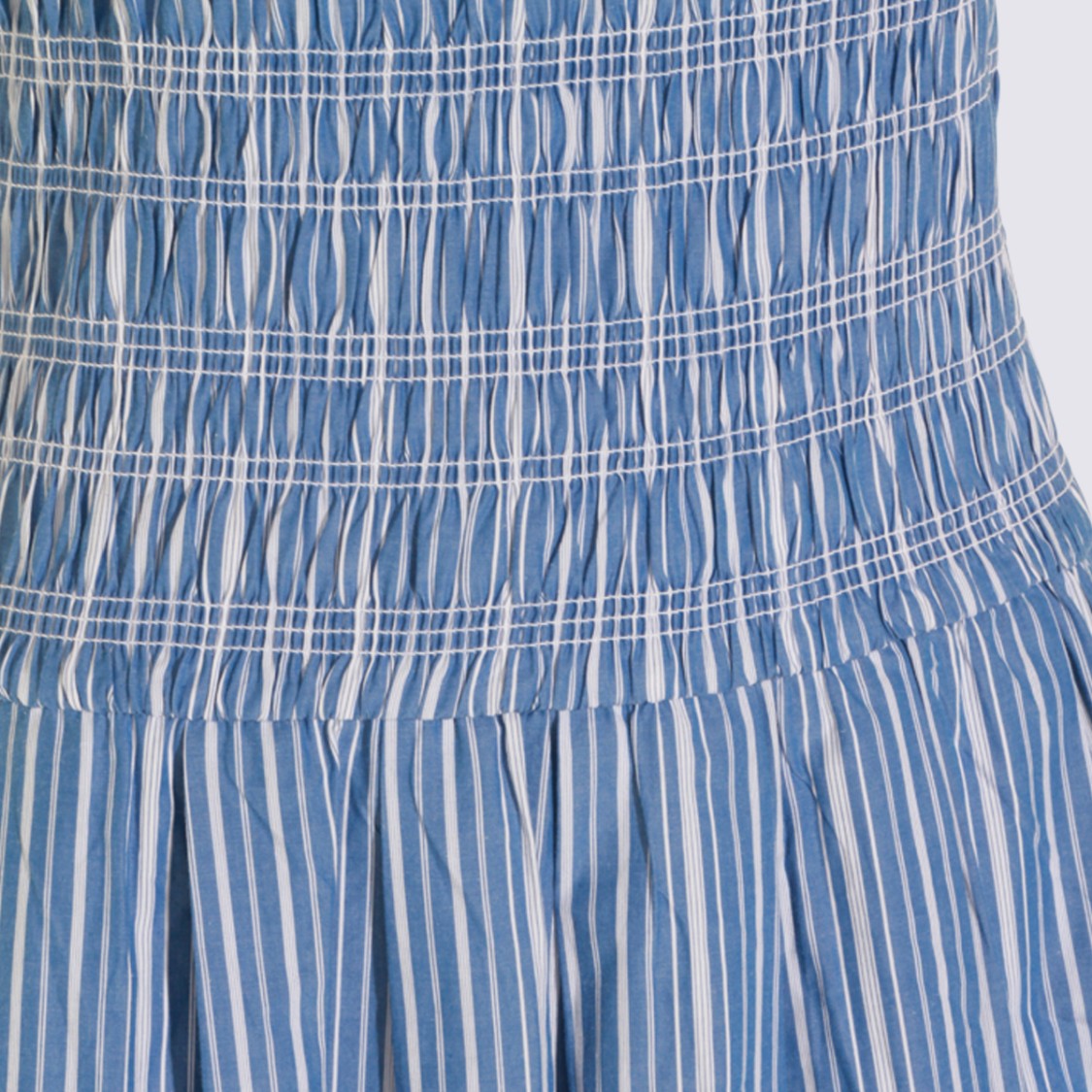 Ganni A-Line Midi Dress With Smocked Bodice And Puff Sleeves