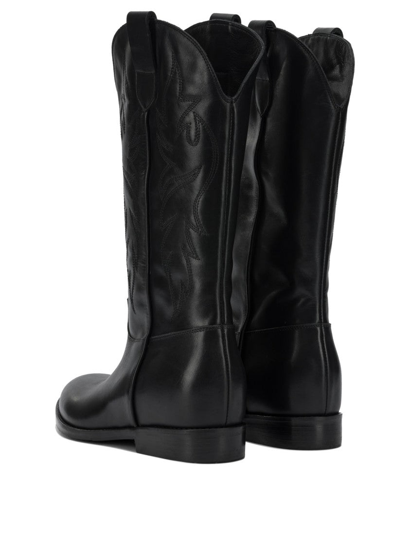 Strategia Mid-Calf Leather Ankle Boots With Pointed Toe
