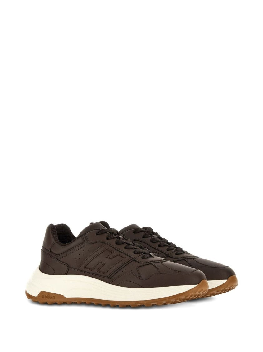 Hogan Chocolate Brown Leather Lace-Up Sneakers