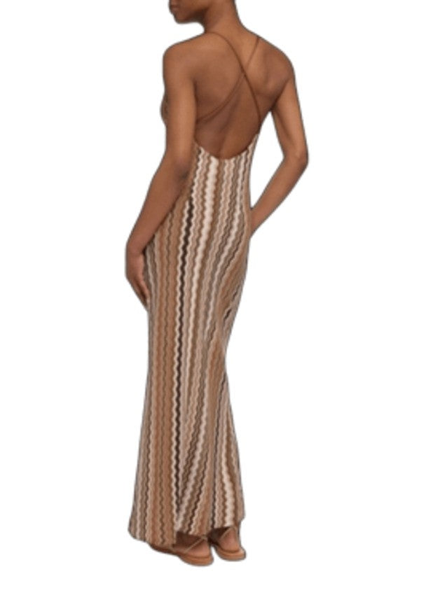 Mc2 Saint Barth Chevron Pattern Maxi Dress With Deep V-Neck