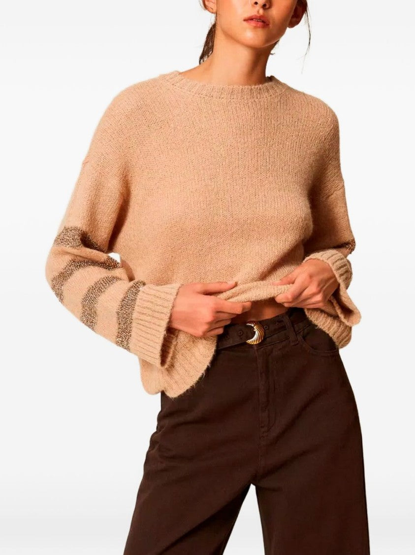 Twin-Set Relaxed Fit Metallic Stripe Accents Sweater