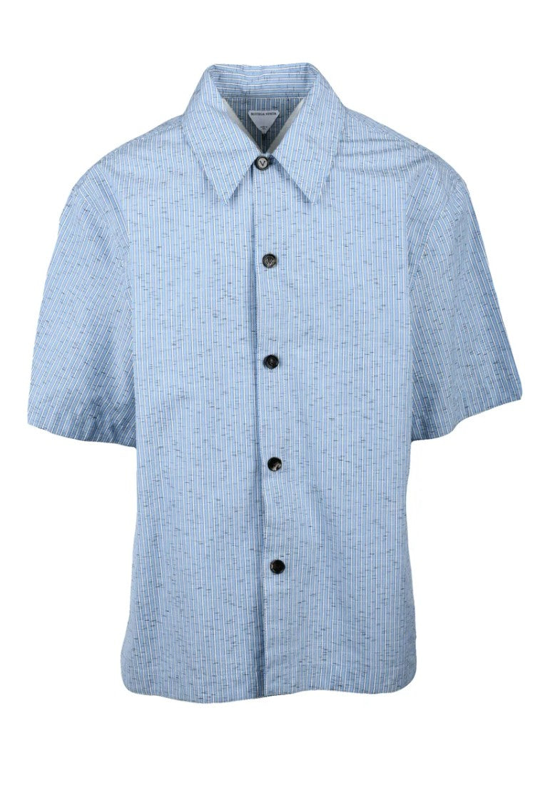 Bottega Veneta Cotton/Linen/Elastane Shirt - White/Sky Blue