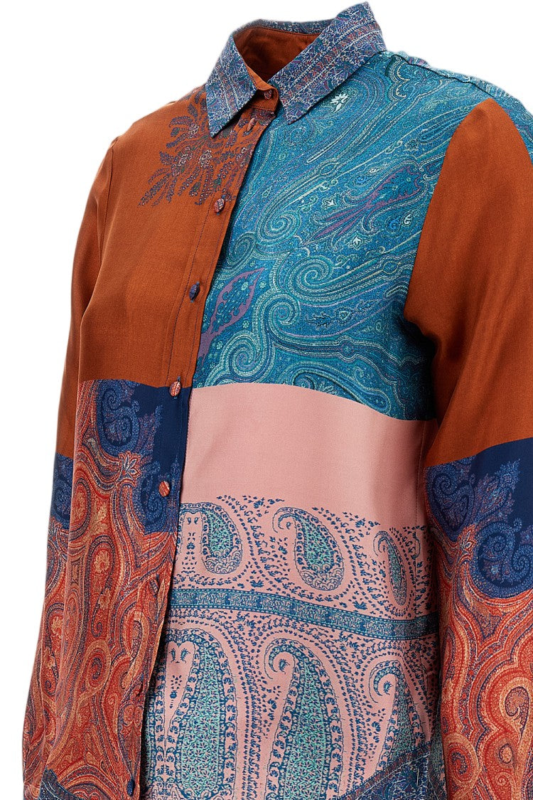 Pierre-Louis Mascia Multicolor Patchwork Silk Shirt With Classic Collar