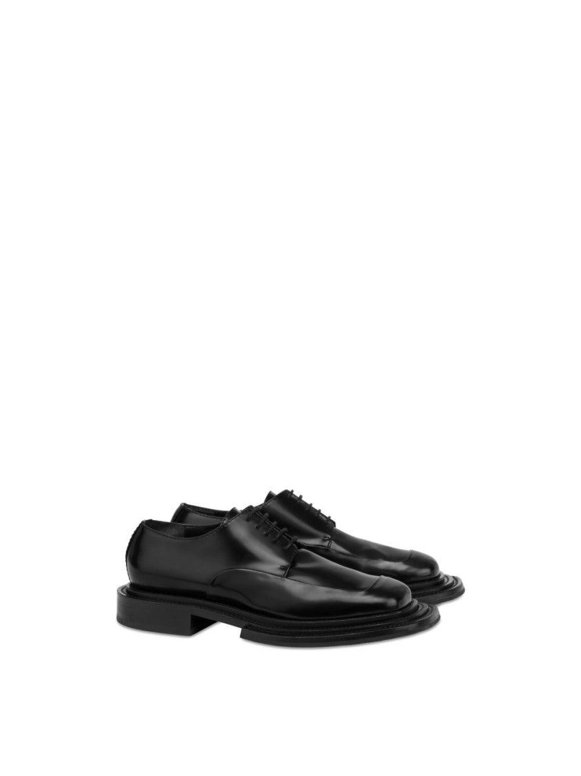 Moschino Lace-Up Black Calf Leather Flat Shoes