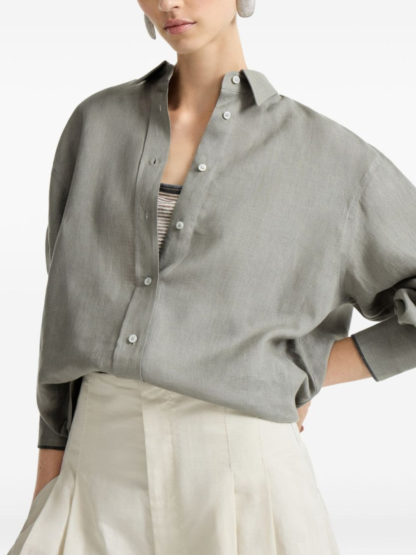 Brunello Cucinelli Linen Shirt With Curved Hem