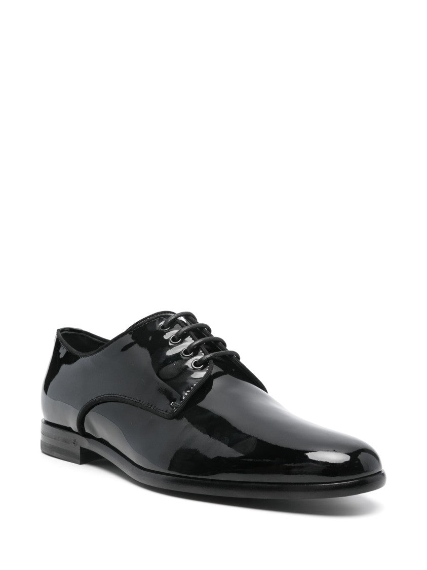 Dolce & Gabbana Polished Lacquered Leather Gros-Grain Derby Shoes