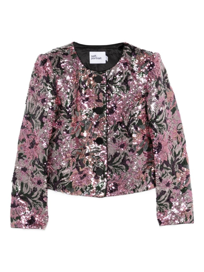 Self-Portrait Cropped Floral Sequin Jacket