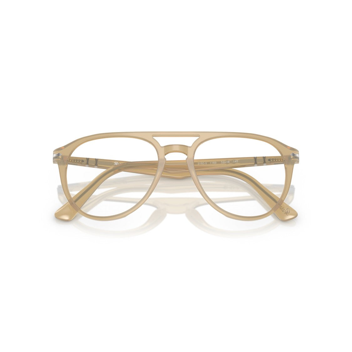 Persol Translucent Beige Acetate Aviator Eyeglasses With Double Bridge