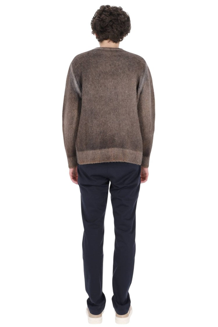 Avant Toi Brown Brushed Cashmere-Silk Crewneck Sweater