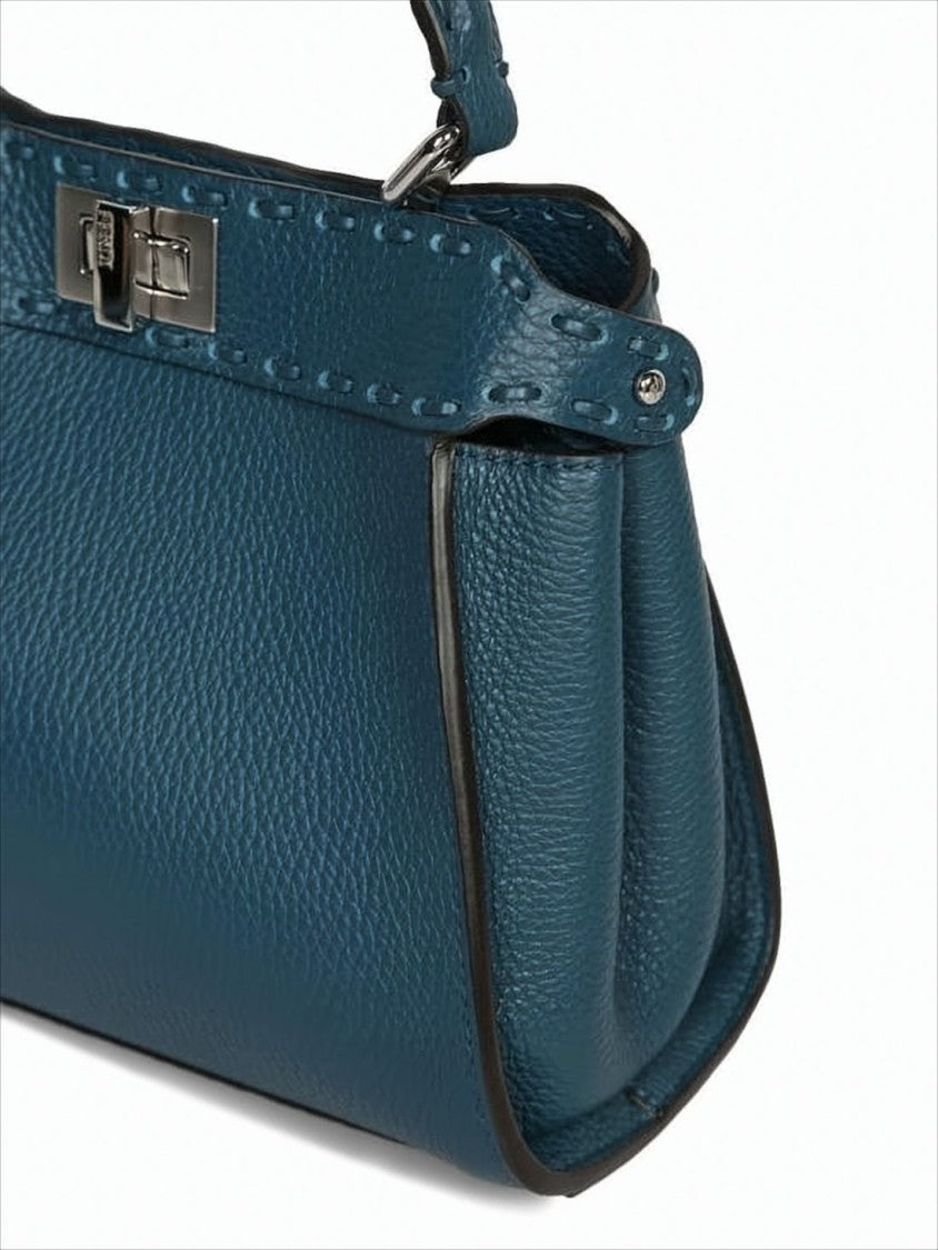 Fendi Structured Textured Blue Shoulder Bag