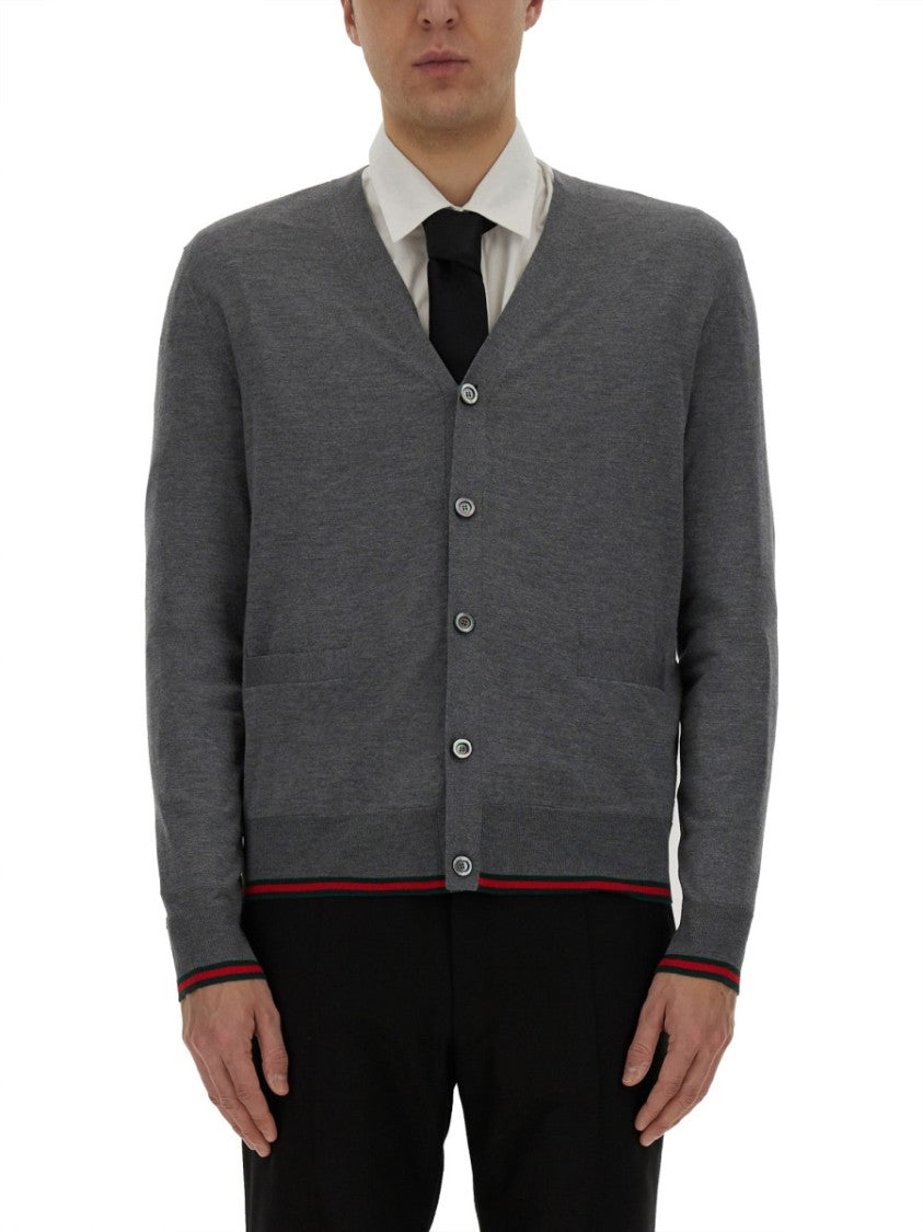 Gucci Web Pattern Cardigan With Classic Button Closure