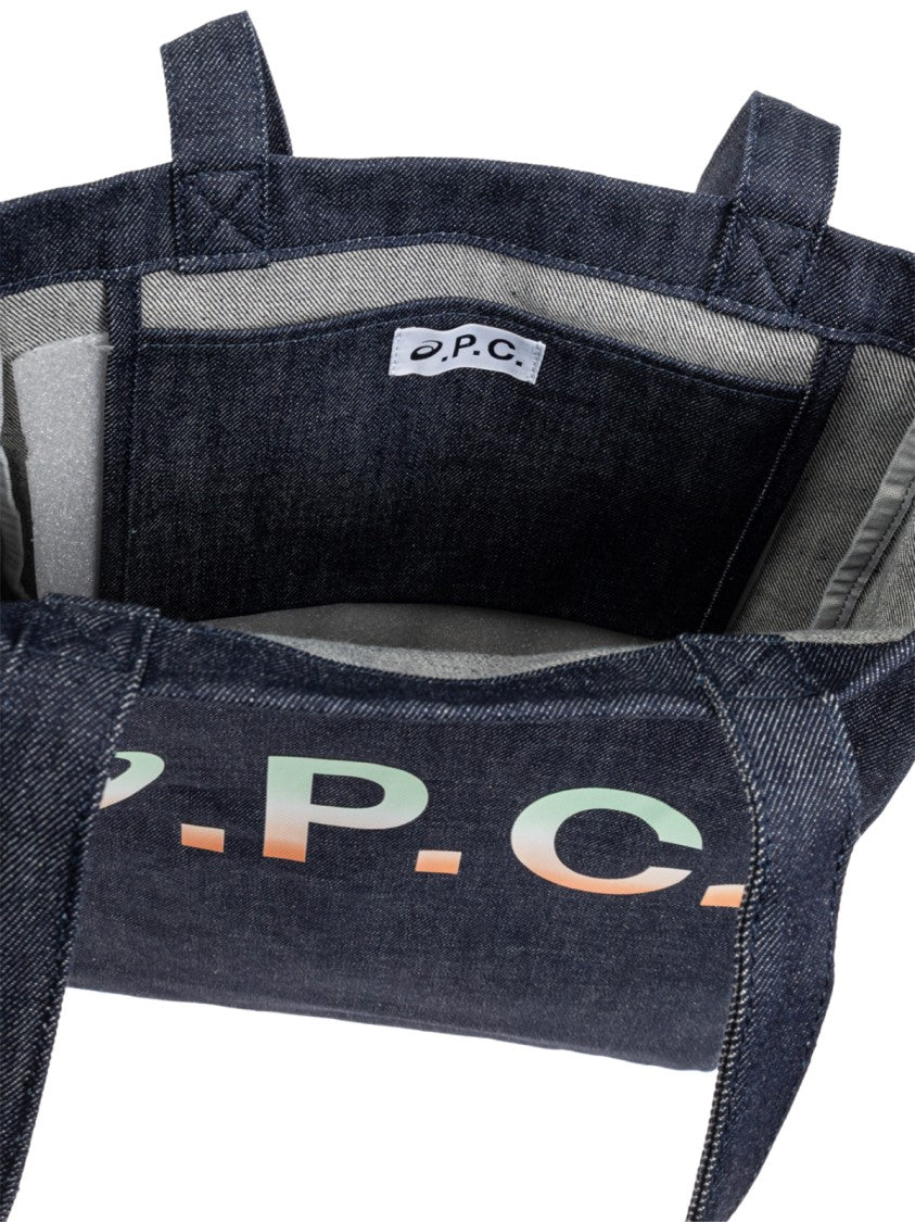 A.P.C. Blue Lou Gradient Logo Cotton Tote Bag